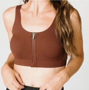 Zyia Active Coffee Front Zipper Access Bra Size Small NWT
